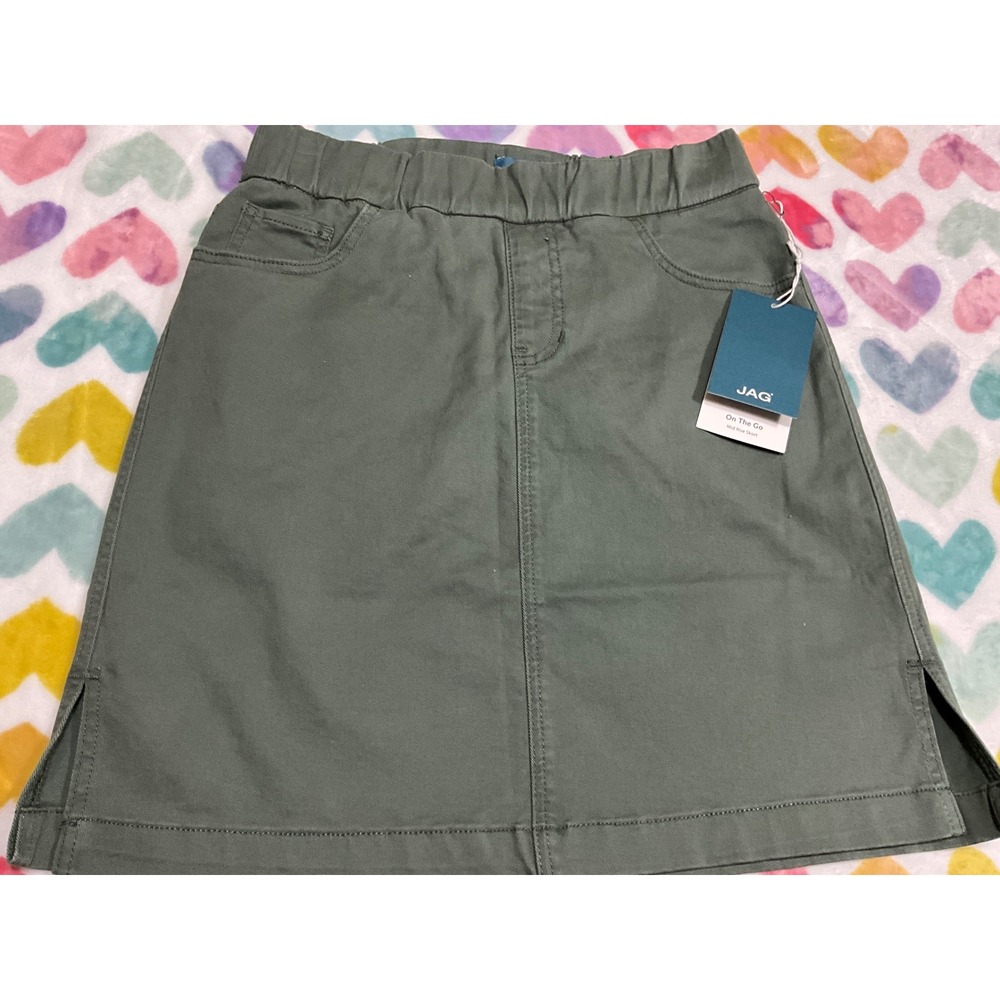 JAG Mid Rise Skirt Olive Green Utility Pockets Elastic Waist Size 0